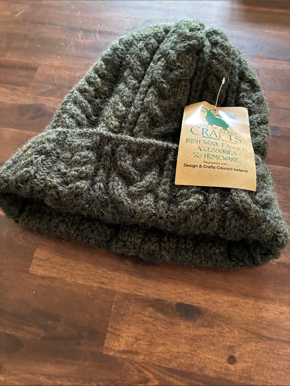 NWT Ring of Kerry Crafts Grey Cable Knit Wool Beanie